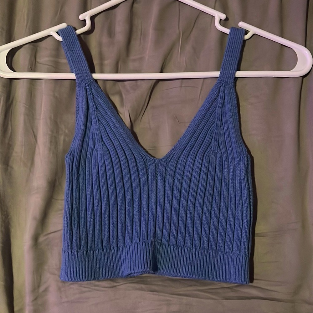 blue crochet top, aerie, XS